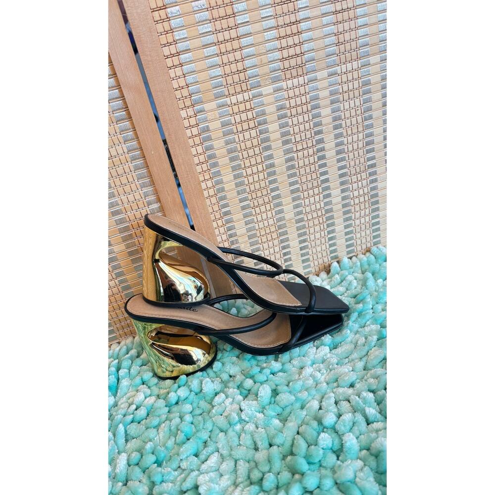 Lemonade golden chunky heel trendy strappy slides slip in shoes sz 6.5 - Picture 3 of 5